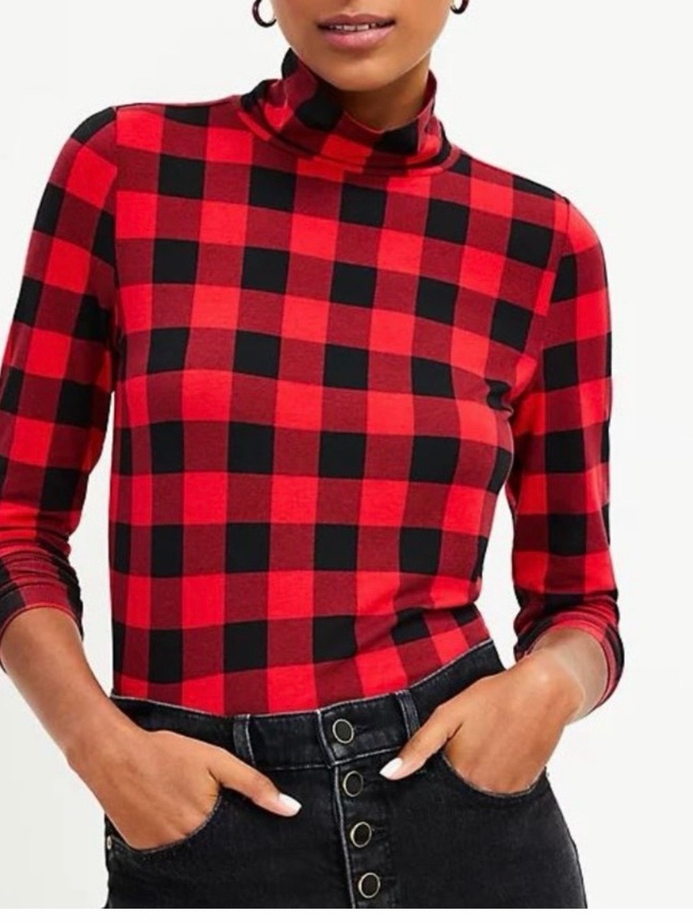 LOFT Red and Black Buffalo Plaid Turtleneck